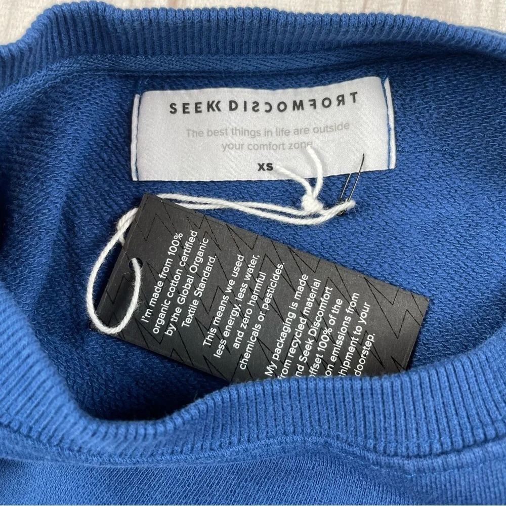Seek Discomfort Essential Crewneck Sweater Sweatshirt Men’s XS Blue Motivational